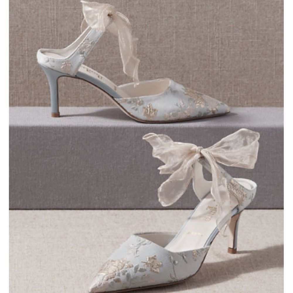 New BHLDN Something Bleu Elvie Pointed Toe Heel Pump Pearl Blue Romance 8.5
